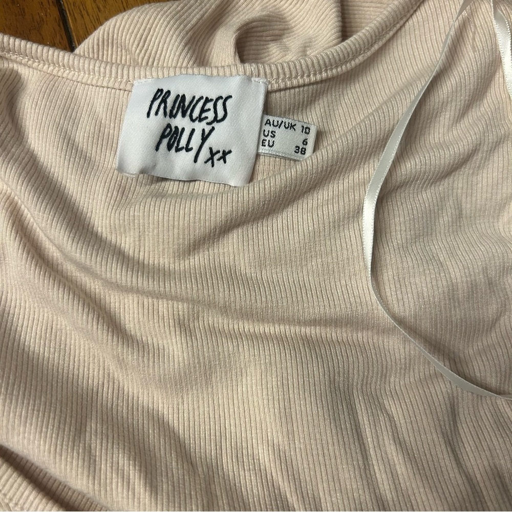 Princess Polly Amala Cutout Tie Front Crop Top in Beige, Size 6 - Picture 12 of 14